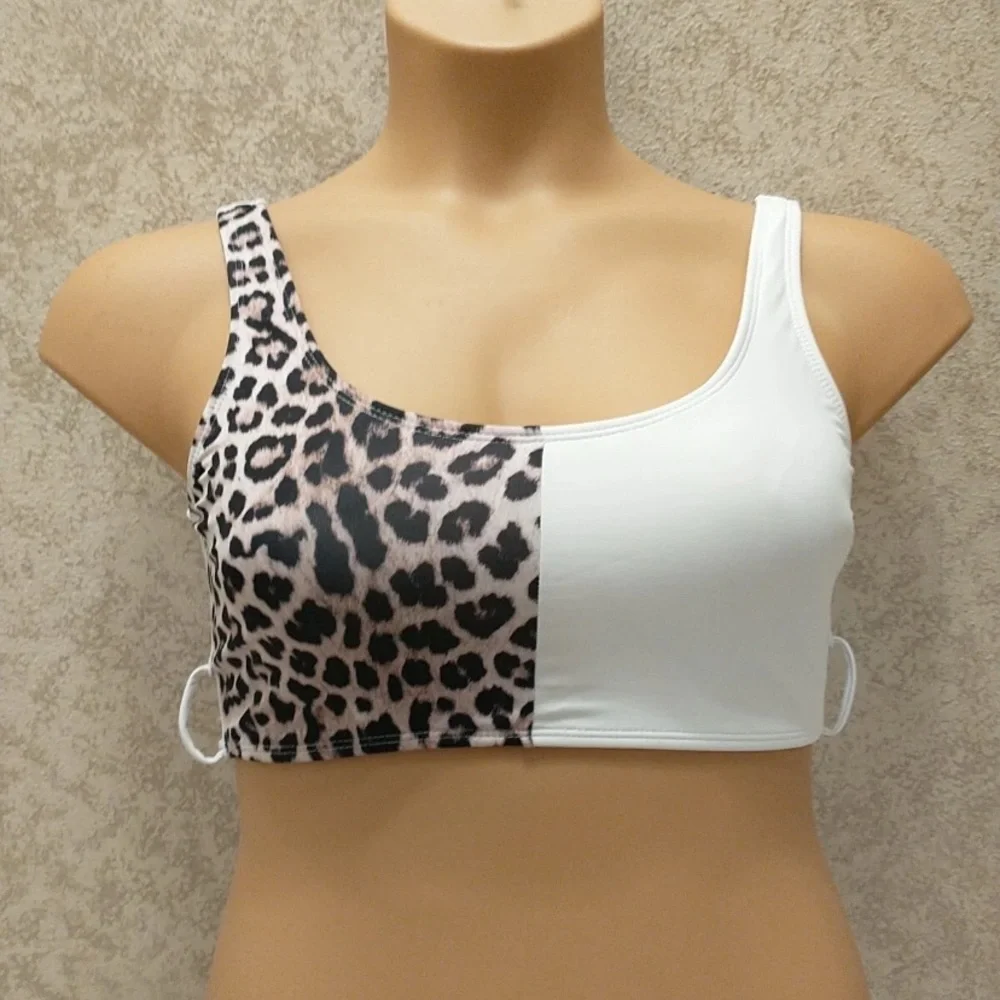 SHEIN Leopard and White Belted Bikini Top